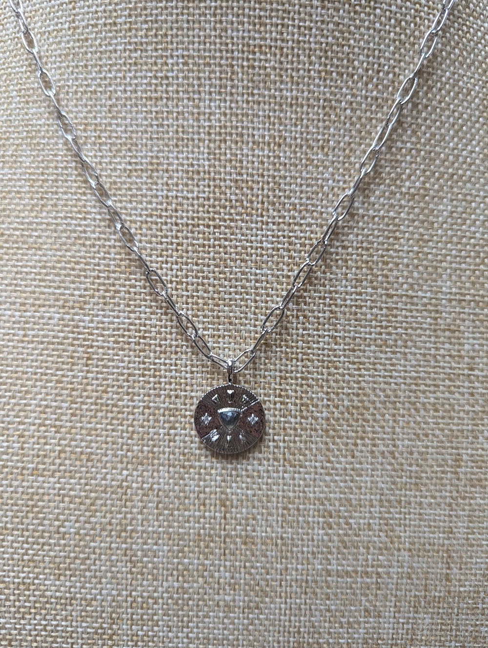 Silver-Tone Starburst Pendant Necklace - Silver With Labradorite Stone 18"